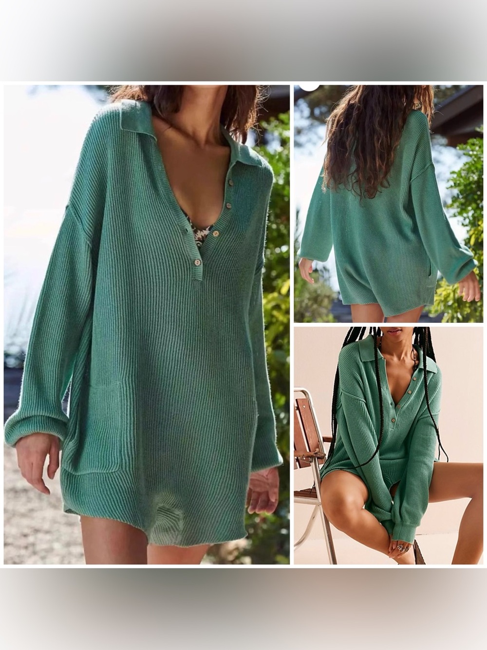 NWT Free People Free-Est Picnic Sweater Romper - wasabi luluworth teal - medium